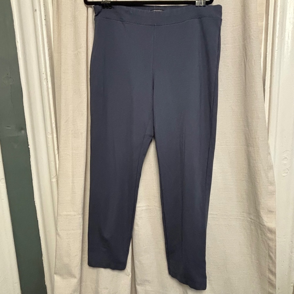 Eileen Fisher Blue Grey Tencel Lyocell Blend Pull On Straight Leg Pants Large